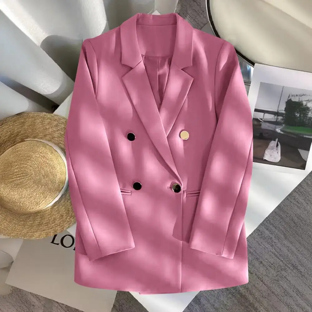 معطف بدلة نسائي أنيق معطف بدلة نسائي مزدوج الصدر مع طية صدر السترة وأكمام طويلة سترة صوفية غير رسمية لملابس العمل #2