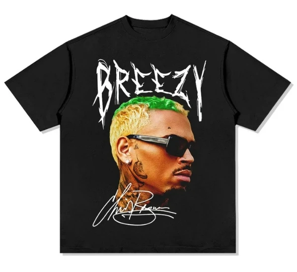 Nueva camiseta clásica de verano estilo Retro Y2K Chris Brown con estampado de cara Rock Party Street Casual de talla grande para hombre y mujer