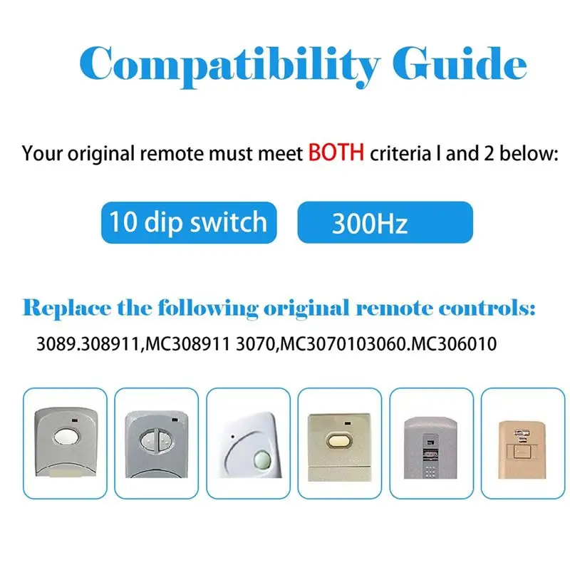 【HOME TOOLS】 Telecomando per apertura porta garage cancello per multicoder lineare 300MHZ 308911/1089/3070/3060,10 Dip Switch