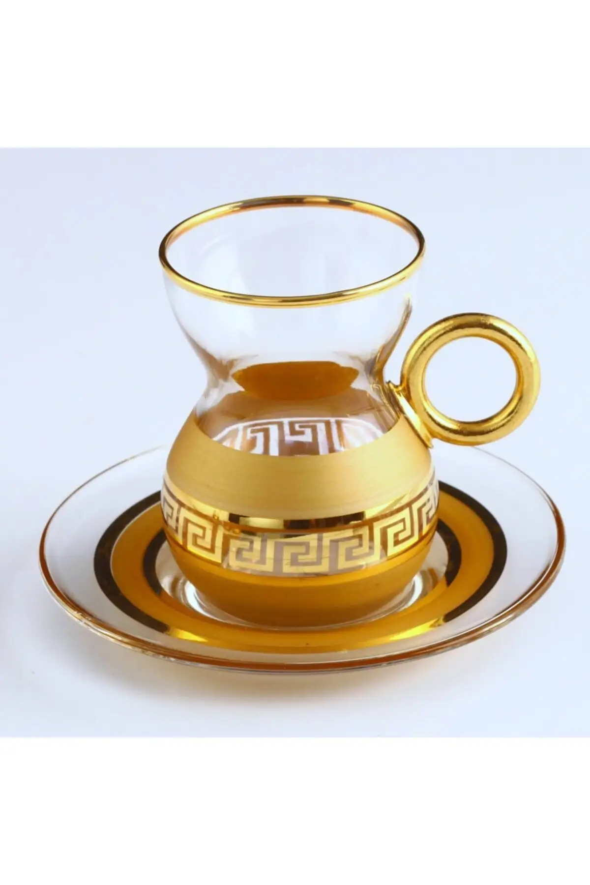 

DOLBOVI 12 Parça Handle Tea Kit-Antique Gold Yellow English Tea Glass Cup