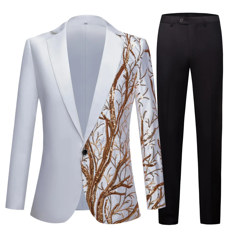 O787Men's gradient sequined suits, new European and American performance suits for hosts