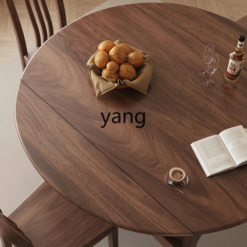 LMM solid wood folding dining table and chairs eating table household retractable round dining table