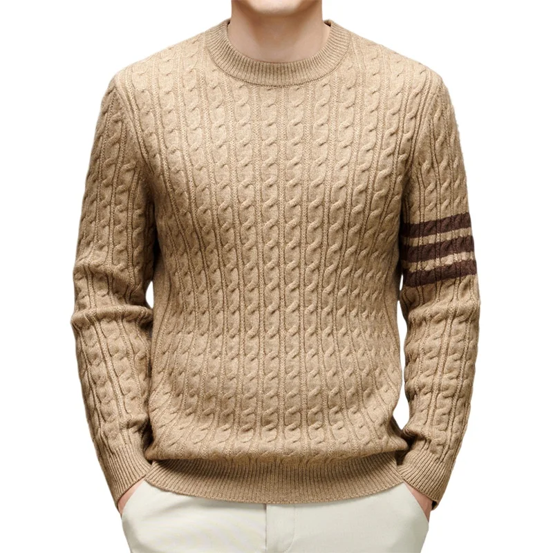 Męski sweter z okrągłym dekoltem na jesień i zimę, gruby, modny, z długim rękawem, dzianinowy top męski.