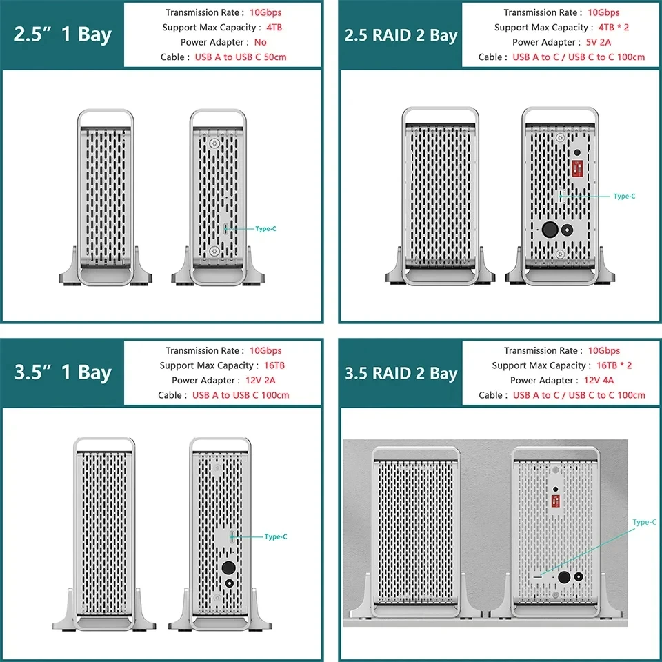 Yottamaster HOT 2,5 Zoll Festplattengehäuse HDD SSD SATA3.0 5 Gbit/s 10 Gbit/s Festplattengehäuse USB3.1 Gen2 10 Gbit/s 7–9,5 mm 7–15 mm Gehäuse – Detail 3