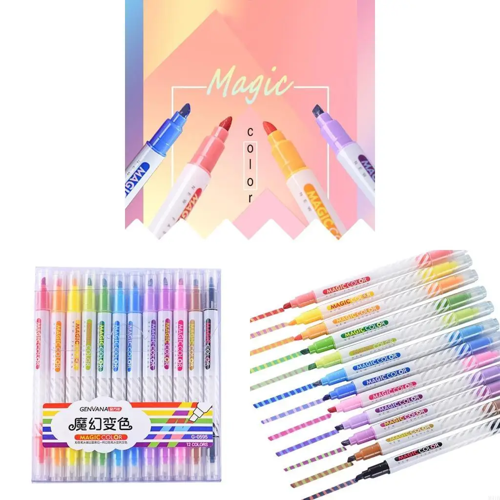 

M5TB 12 PCS Двухсторонние высококачественные цвета цветов с изменчивым магическим маркером ручка 12 цветов флуоресценции для