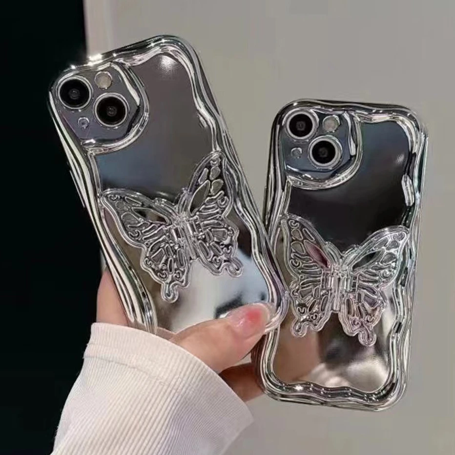 

Luxury Electroplated Butterfly Phone Case Fro IPhone 15 14 13 12 Pro Max Plus Solid Color Mobile Phone Holder Shockproof Cover