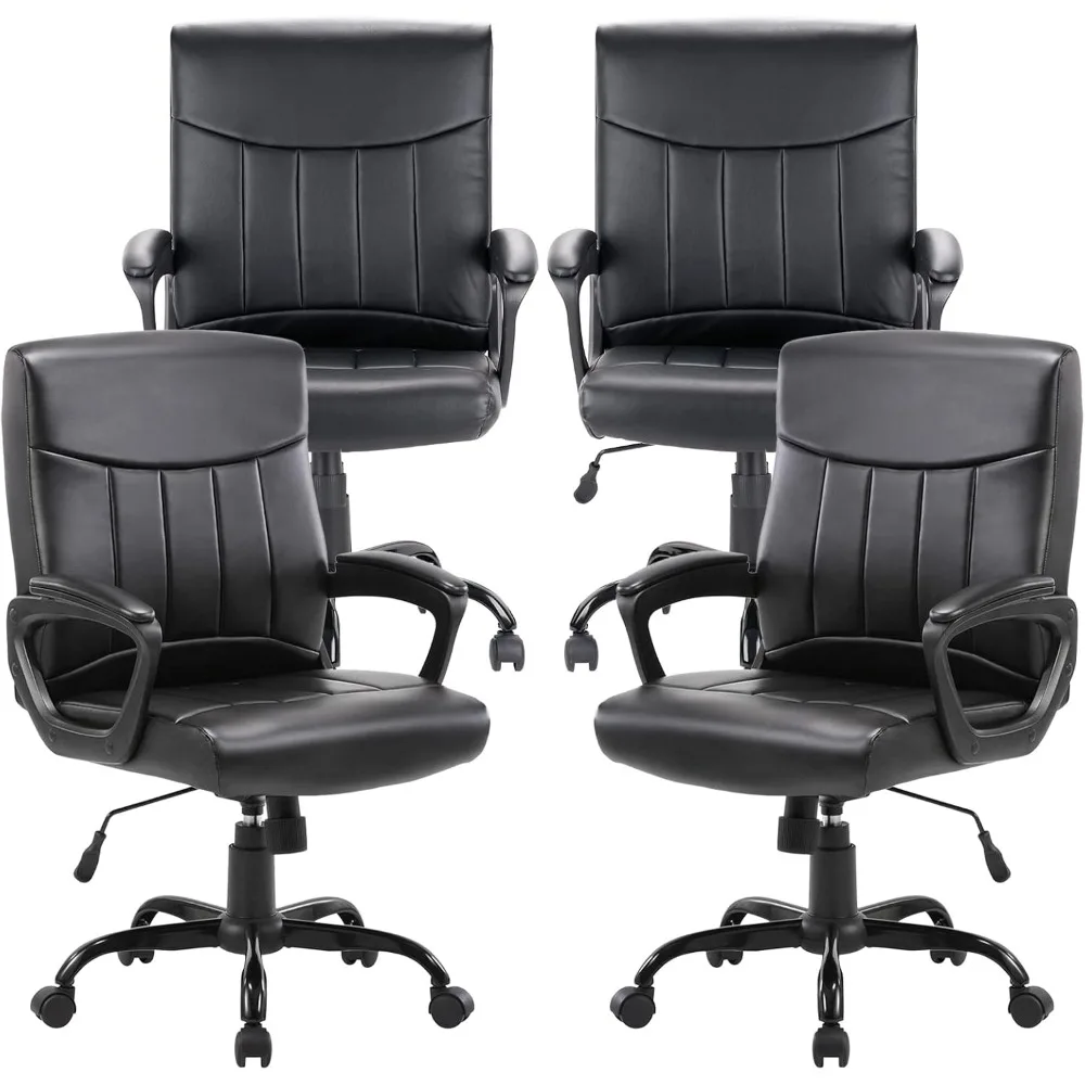 Mid Back Leather Office Executive Chair with Lumbar Support and Padded Armrestes Swivel Adjustable Ergonomic Design  Desk 4 Pack