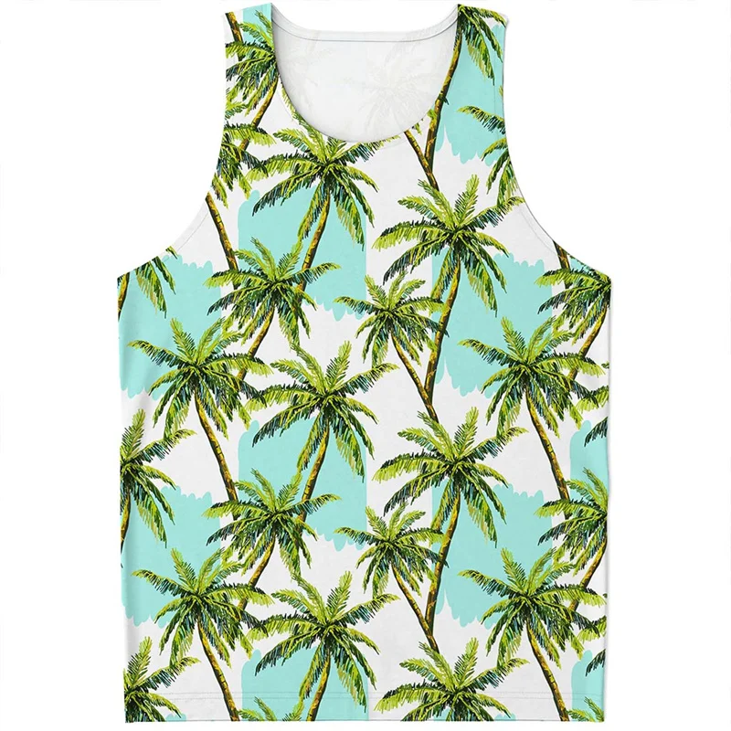 Fashion Palm Tree Graphic Tank Top Men Summer Streetwear 3D Printed Hawaiian Plants Vest Quick Dry Sleeveless T-Shirt Tops