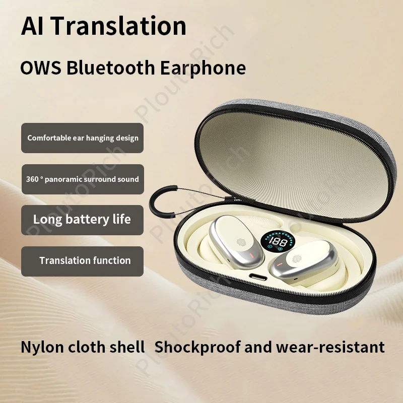 

AI Translation Ear Hook style Earphone Power Display Nylon Cloth Shell Scratch Wear-resistant Comfortable Wear Sports Headphone