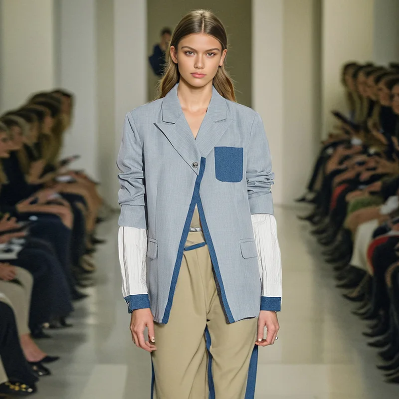 

Женский осенне-зимний повседневный пиджак с цветными блоками, универсальный стильный модный пиджак с длинными рукавами