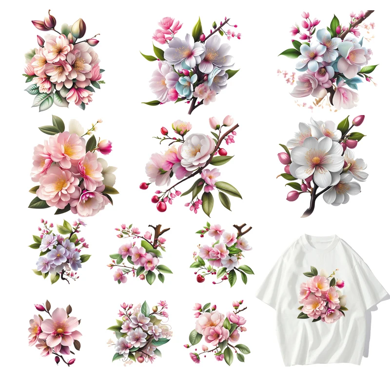 12 types Colored flowers with white and pink floral patterns iron on transfer for clothing dtf transfers ready to press