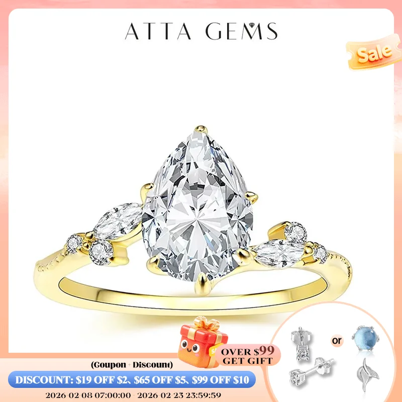 

ATTAGEMS 2CT Full Moissanite Rings DVVS1 Pear Cut Pure 10K 14K 18K Gold for Women Luxury Engagement Wedding Jewelry High Quality