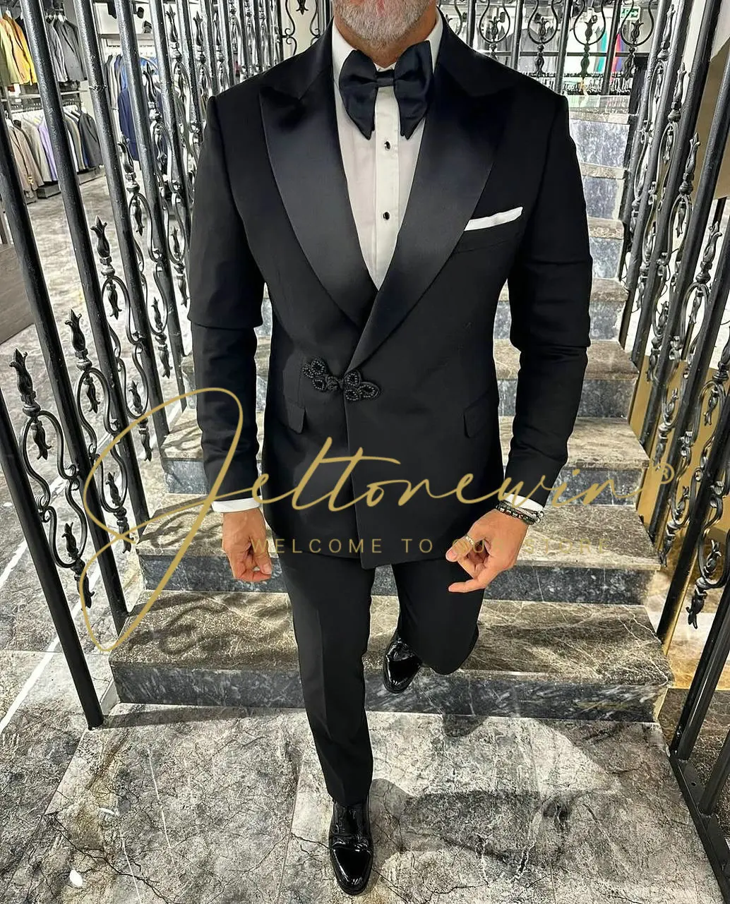 

Мужской черный костюм-смокинг из двух предметов с атласной отделкой, однобортный, приталенный, официальная одежда для свадьбы, жениха, вечеринки, мероприятия E