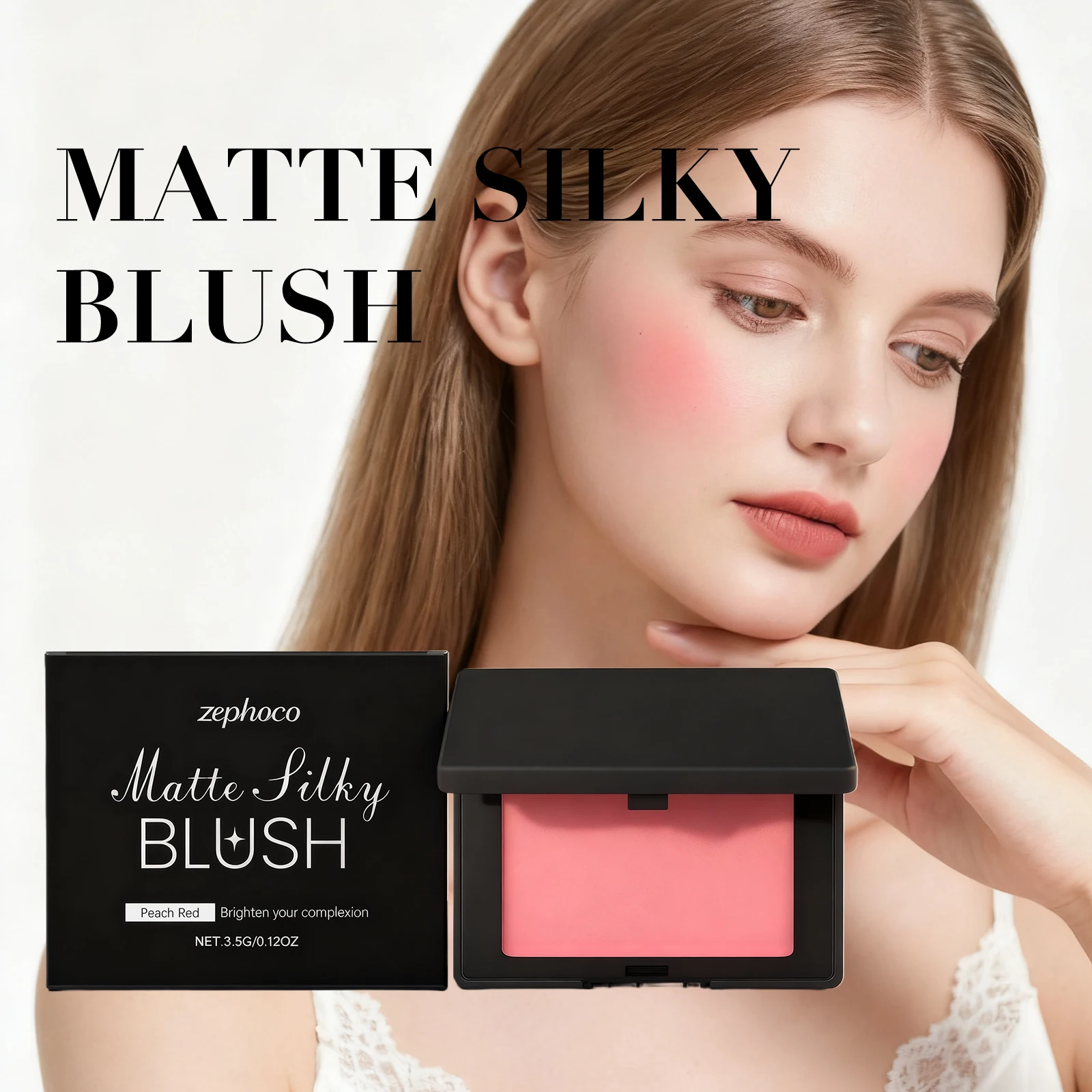 بودرة أحمر الخدود من زيفوكو، مستحضرات تجميل طويلة الأمد غير لامعة، لمسة نهائية حريرية لتقليل المسام، برتقالي أحمر وردي، خوخي أحمر، بودرة أحمر خدود للوجه #1