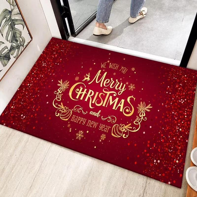 VIKAMA Bathroom Floor Mat Red Gold Christmas Print Anti Slip And Absorbent Carpet Bathroom Home Decor