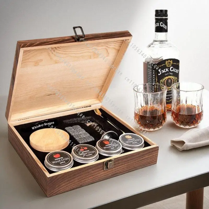 Cocktail Wooden Smoker Gift Box Set, Bar Kitchen Whiskey Mixer Smoker