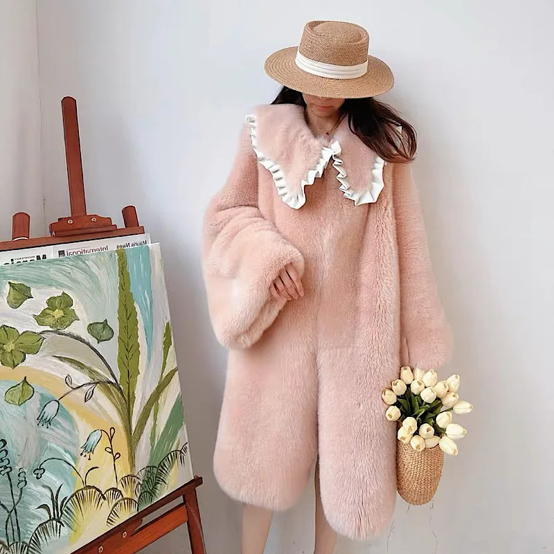 White Spotted Fox Fur Flare sleeve Coats Women Winter Warm Outerwear High Quality Genuine Fox Fur Thick Fur Coat 2023 New