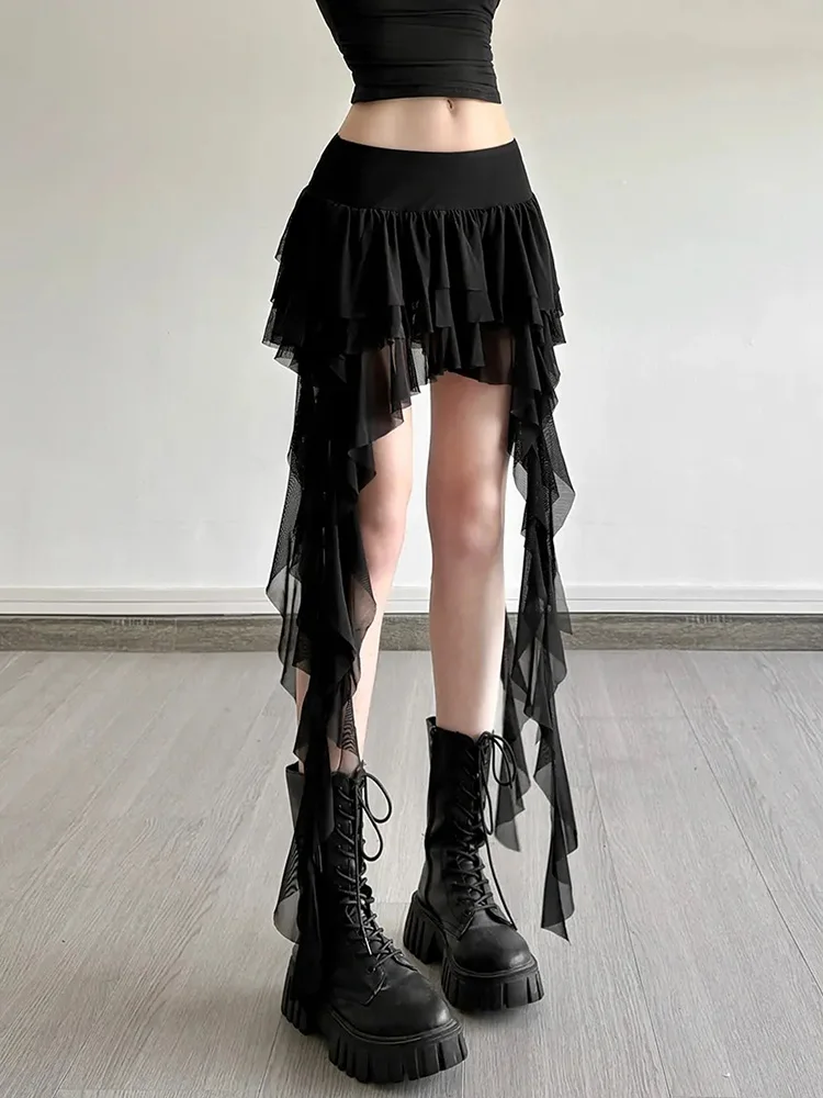 Y2K Sexy Ruffles Skirt Women High Waist Slim Vintage Irregular Skirts Harajuku Vintage American Streetwear Spring Summer Skirt