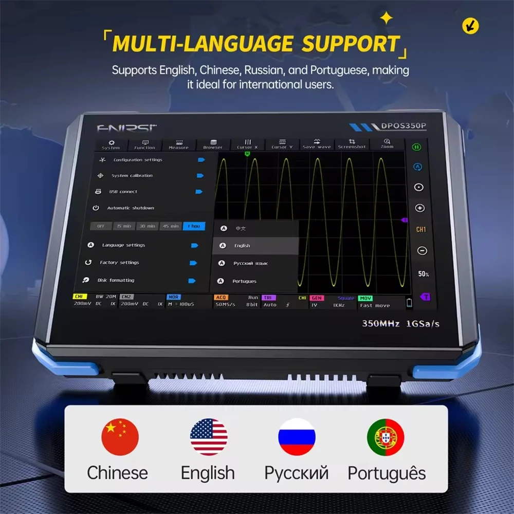 FNIRSI DPOS350P 4in1 태블릿 오실로스코프 2채널 350MHz 신호 발생기 50MHz 스펙트럼 분석기 주파수 응답 분석기