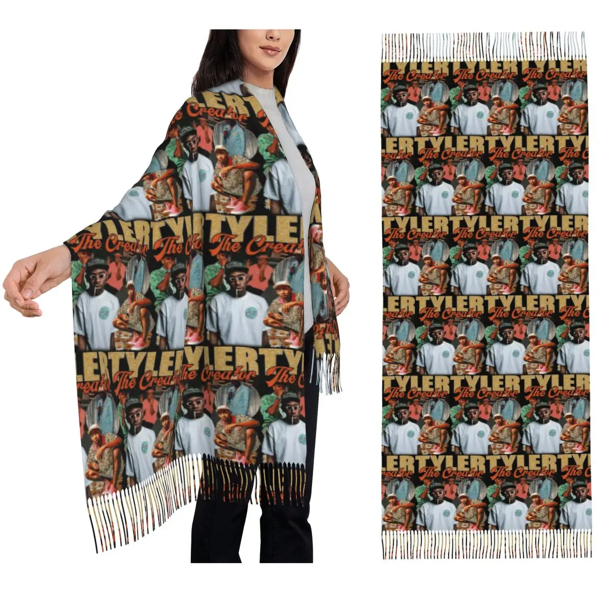 

Hip Hop Fanart Vintage Tylers The Creator Scarf Tassel Scarves for Women Soft Warm Shawls and Wraps Long Fall Winter Shawl Wrap