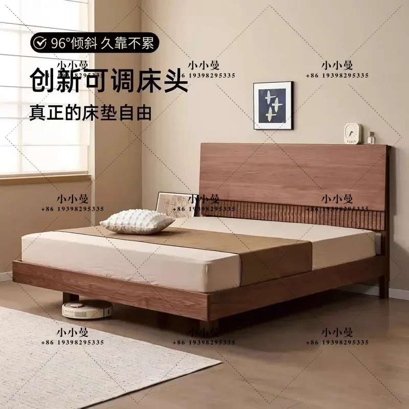 North American Black Walnut Double Bed Modern Simple Nordic Style Master Bedroom Furniture Full Size Solid Wood Cherry Harp