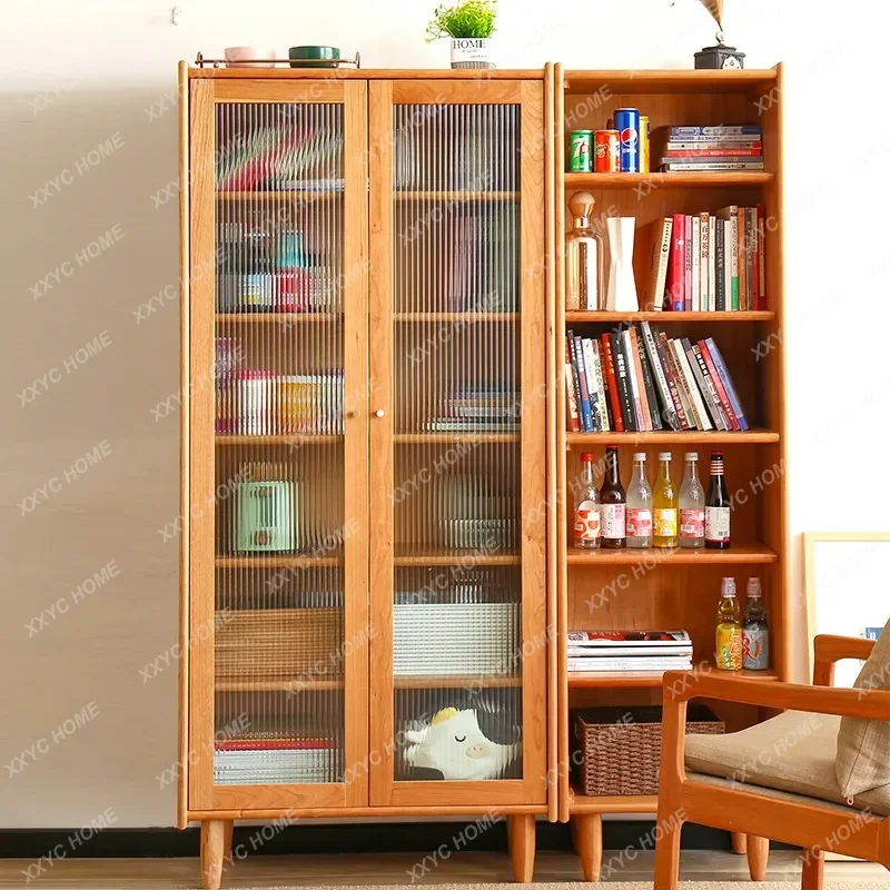 

X40 Solid Wood Two-door Bookcase Floor-to-ceiling Cherry Wood With Glass Door Layered Shelf -style Storage Nordic