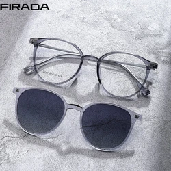 FIRADA Fashion Magnetic Polarized Eyeglasses Women Retro Round Eyewear Optical Comfortable Prescription Glasses Frame Men 2240-C