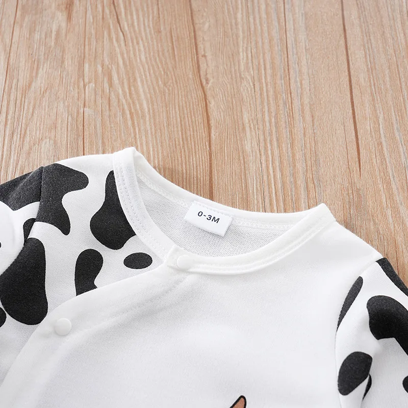 Spring And Autumn Boys And Girls Cute Cartoon Cow Print Comfortable Long Sleeve Baby Bodysuit