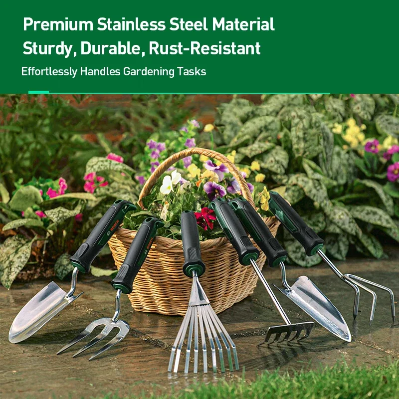 Bosch Hand Rake Ergonomic Design Soft Grip Handle Garden Hand Tools for Raking Weeding Clearing Garden Waste Debris