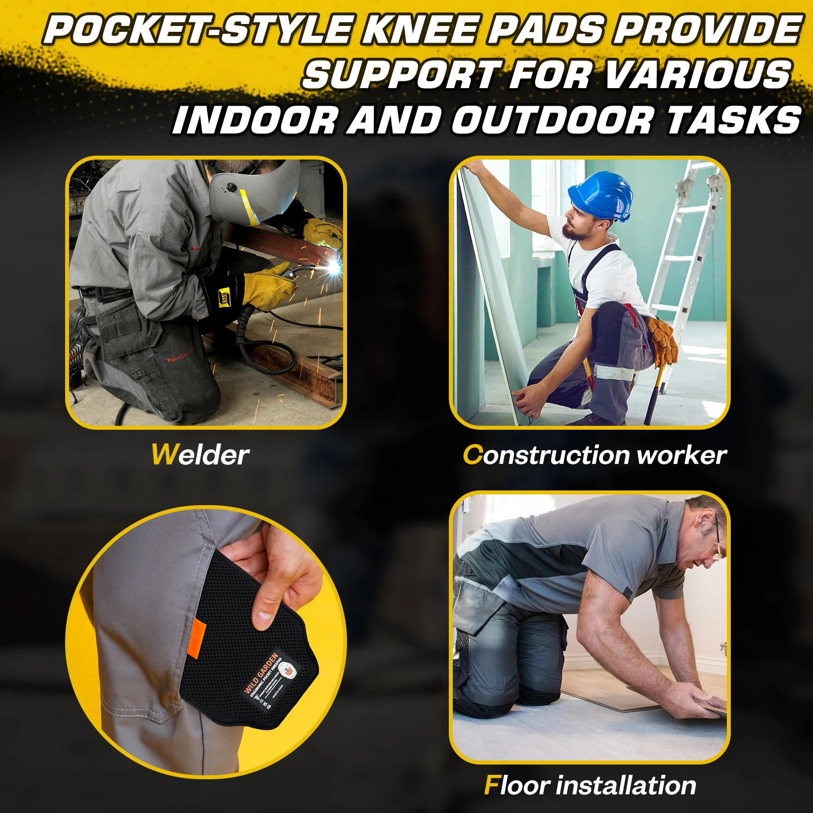 Protetores de Joelho Profissionais; Protetores de Joelho Ergonômicos e Confortáveis, Adequados para Várias Tarefas; Projetados para Serem Usados com Calças de Trabalho