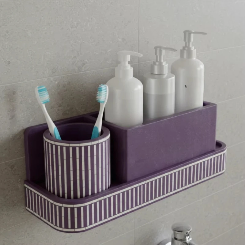 Handmade purple bone inlay eco-friendly easy-to-clean luxury two-piece rectangular bathroom ledge flowers