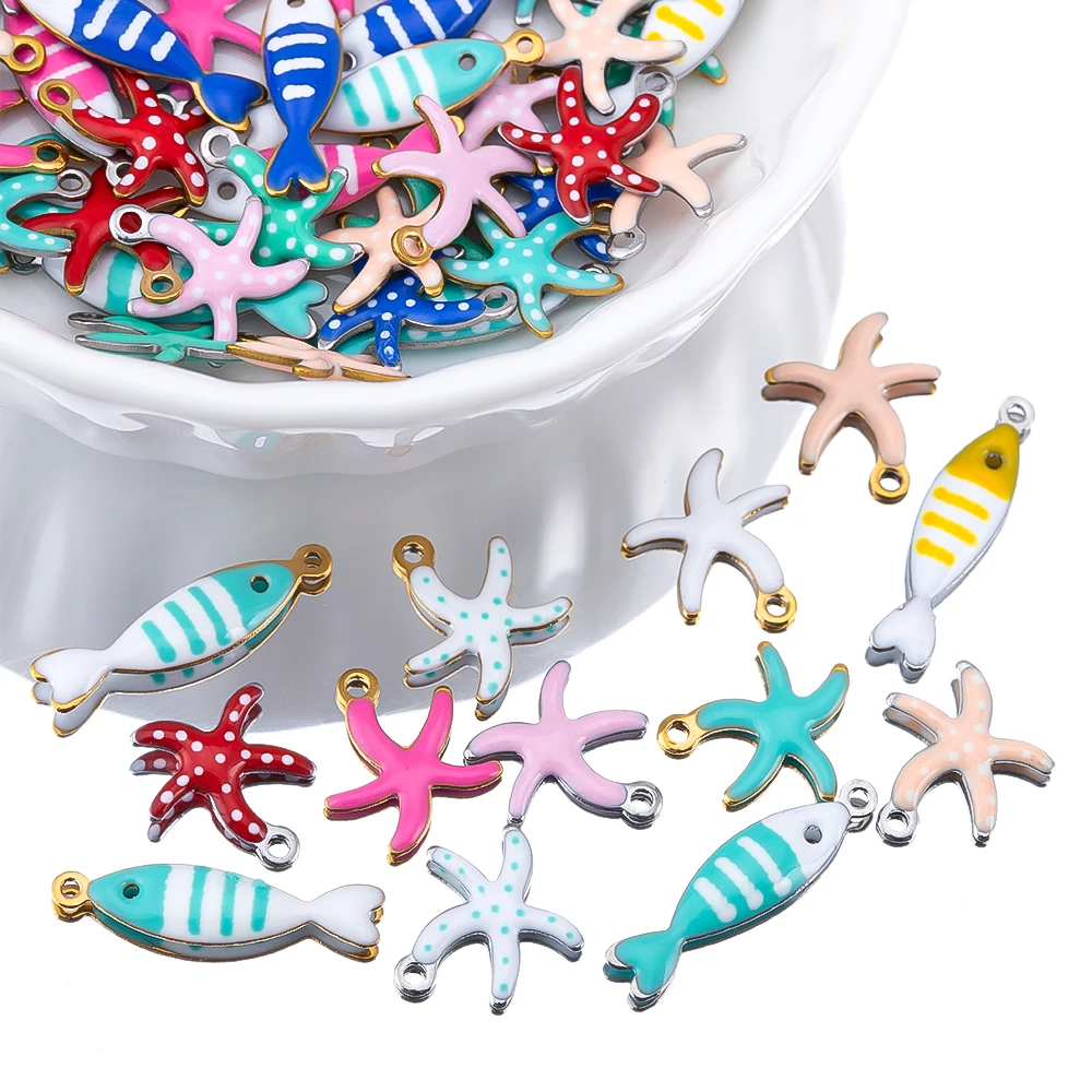 20pcs Stainless Steel Small Starfish Fish Enamel Pendant for DIY Jewelry Making Accessories Findings Ocean Necklace Earrings image 5