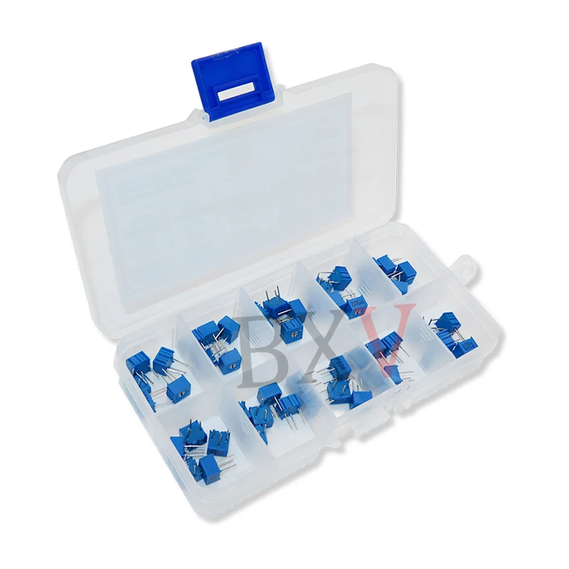50PCS 3362P Multiturn Trimming Potentiometers Kit 10Values*5PCS 500R-1M 3362 Potentiometer 500 Ohm-1M Ohm
