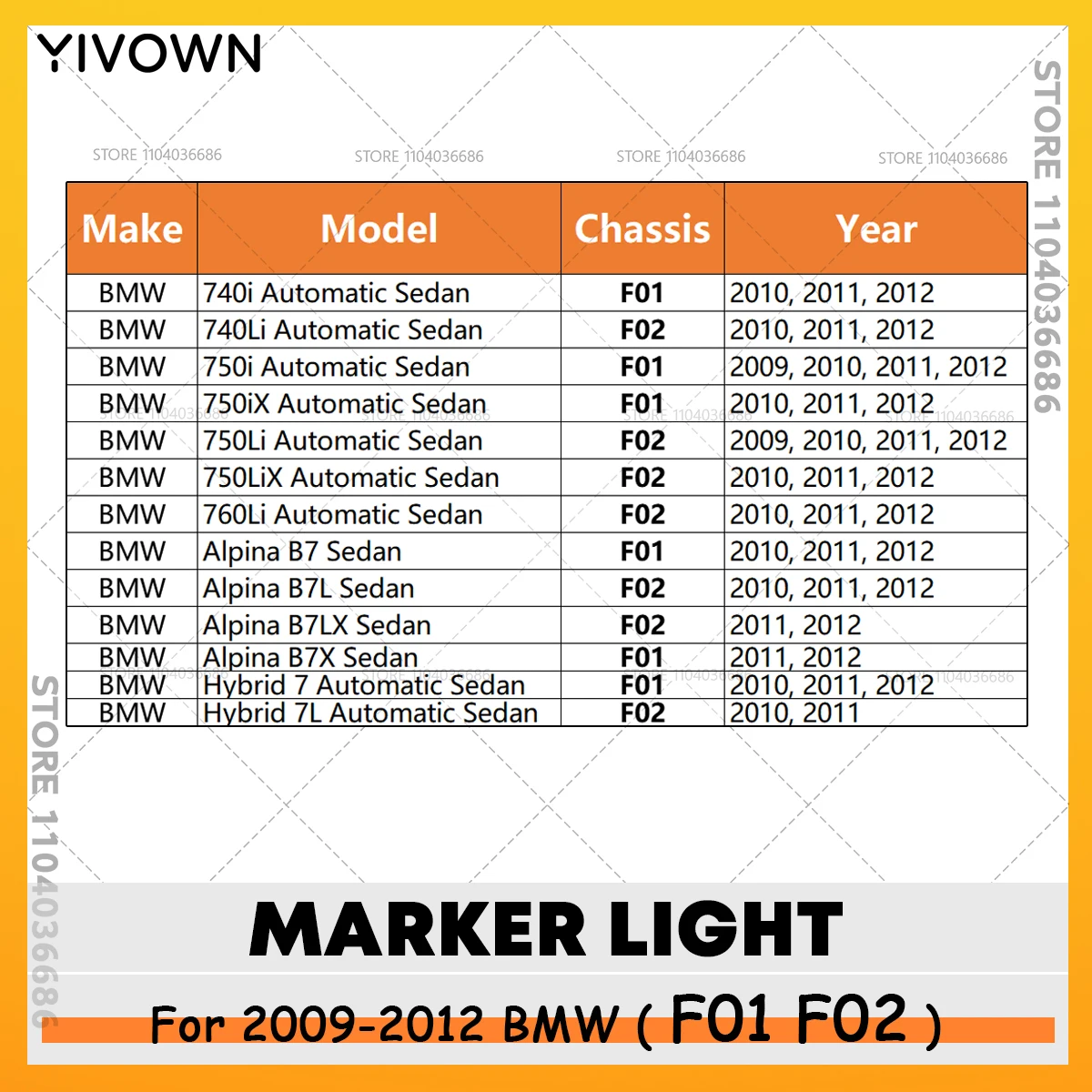 For 2009-2012 BMW 740i 750i 760Li, Alpina B7, Hybrid 7 (F01 F02) Turn Signal Marker Light Parking Lamp 63137203371 63137203372