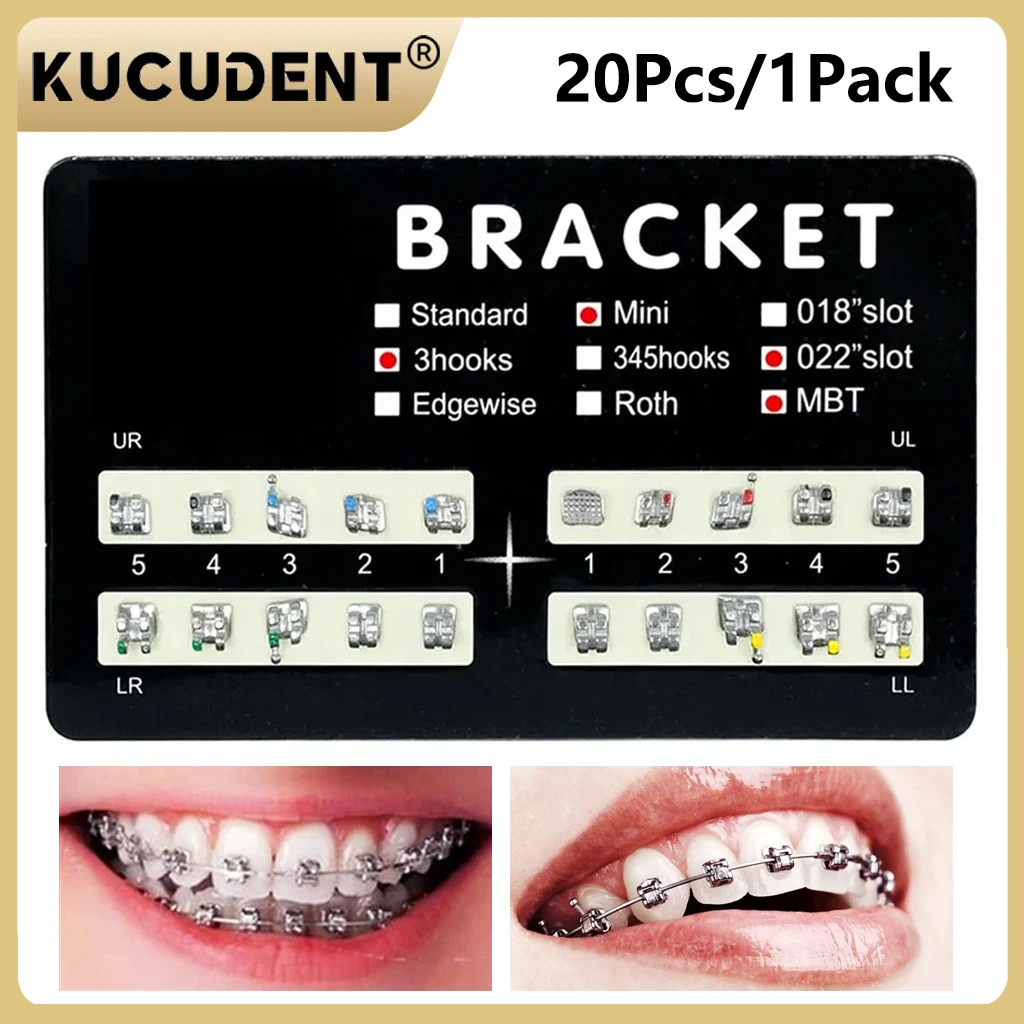 20 piezas/1 paquete de soportes de ortodoncia Dental Roth/MBT 022 345 ganchos soportes monobloque de Metal tratamiento de dentista materiales ortopédicos