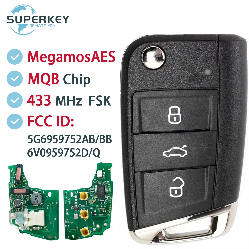 Smart Remote Car Key For VW Golf Mk7 Polo Tiguan Skoda Octavia Leon 2012-2015 433MHz Megamos MQB Chip 5G6959752AB BB 6V0959752D