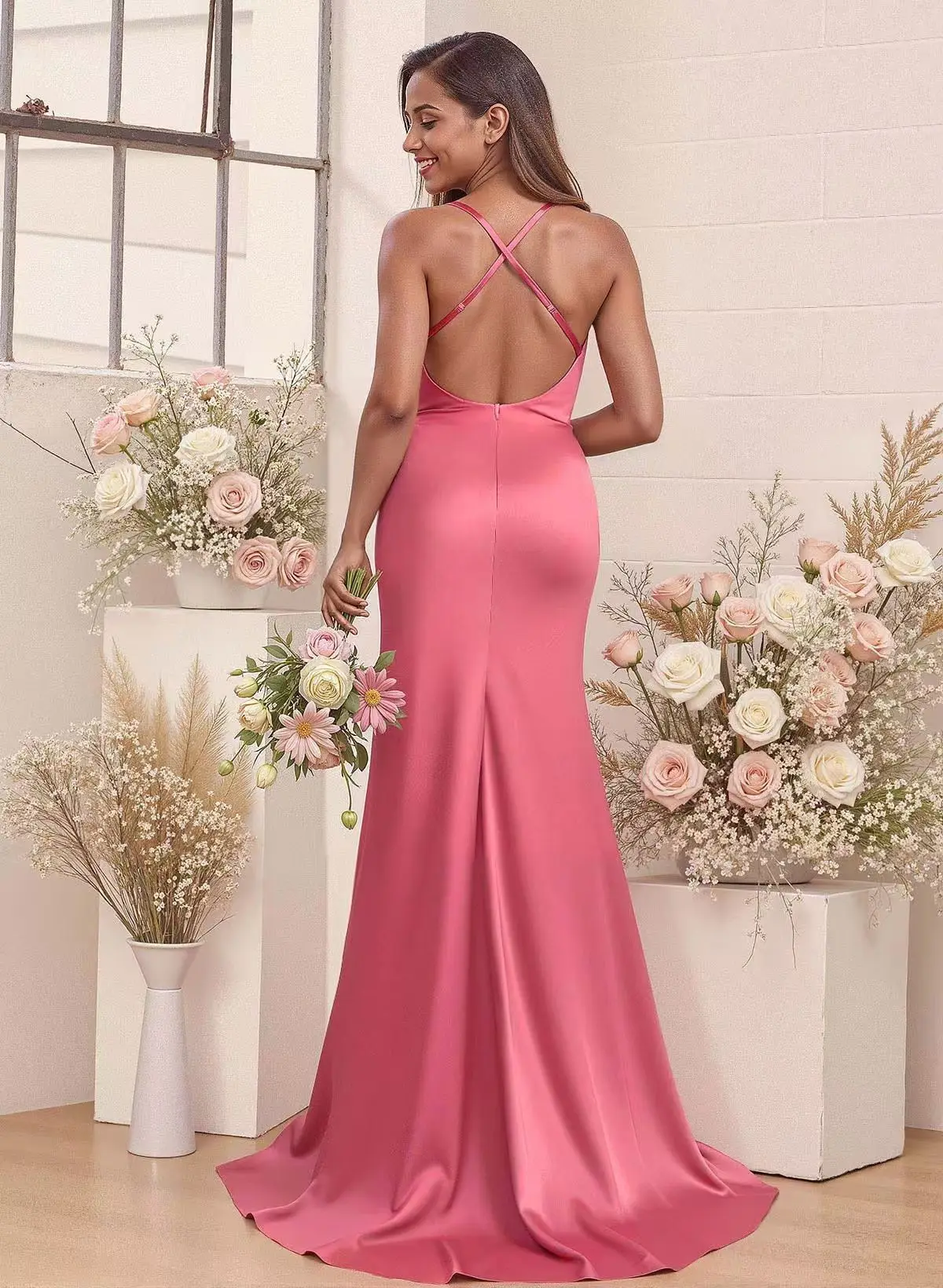 사용자 정의 섹시한 새틴 인어 스파게티 스트랩 이브닝 드레스 섬세한 민소매 연인 바닥 길이 맞춤형 행사 가운