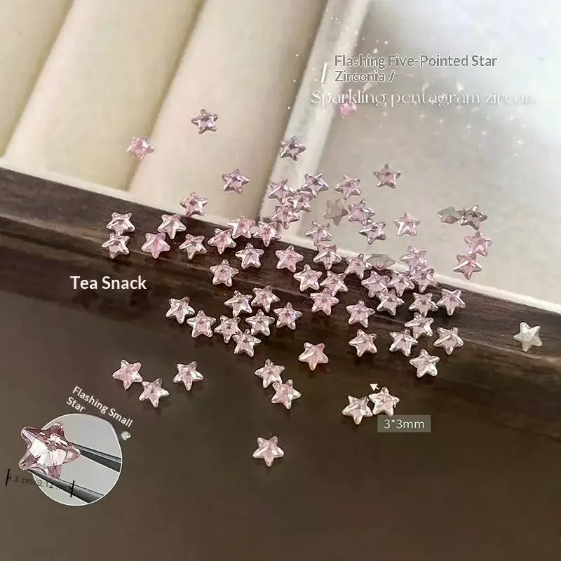 50Pcs Star Zircon Nail Rhinestone Nail Art Charm Sparkle 3D Nail Rivet Flat Bottom Nail Decoration Parts DIY Manicure