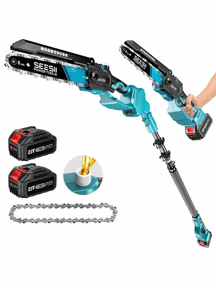 SEESII Kabellose 8-Zoll-Elektrokettensäge mit 3M Verlängerungsstange, Baumschneider und Astschere für Makita 18V Akku