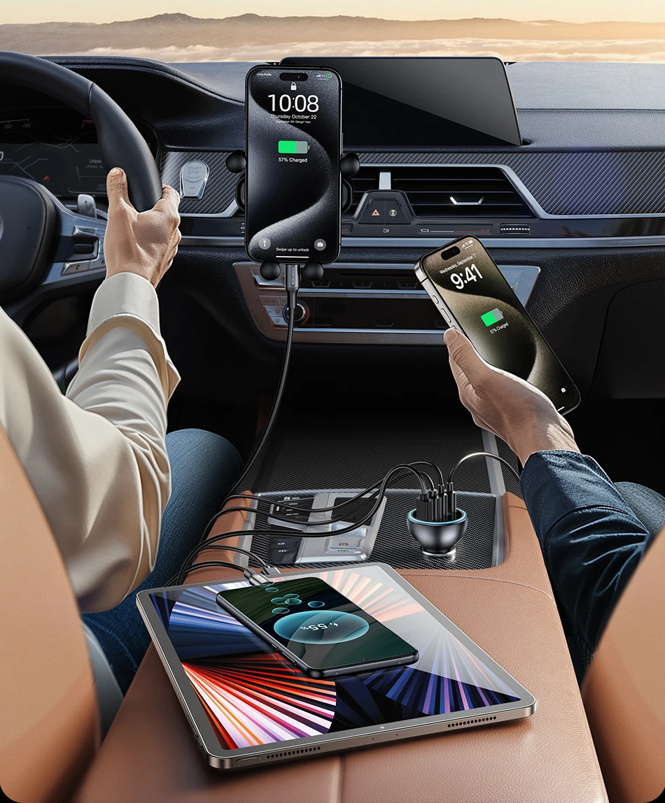 Rocoren 4-in-1 USB Typ-C Autoladegerät 55W Schnellladegerät PD QC4.0 USB-C Autoladegerät-Adapter für iPhone Xiaomi Samsung – Detail 7