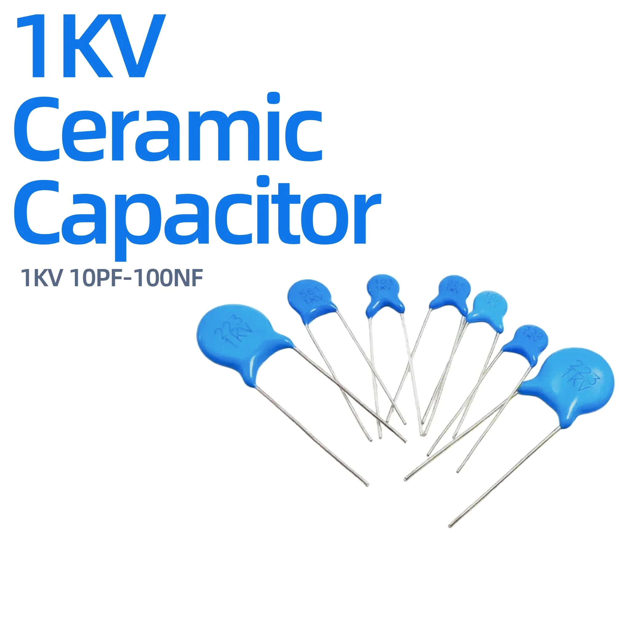 1KV 10‑1000PF 101 102 103 223 104 M Radial Lead Blue Dip Capacitor High‑Voltage Ceramic Disc Capacitor  For Power Circuit