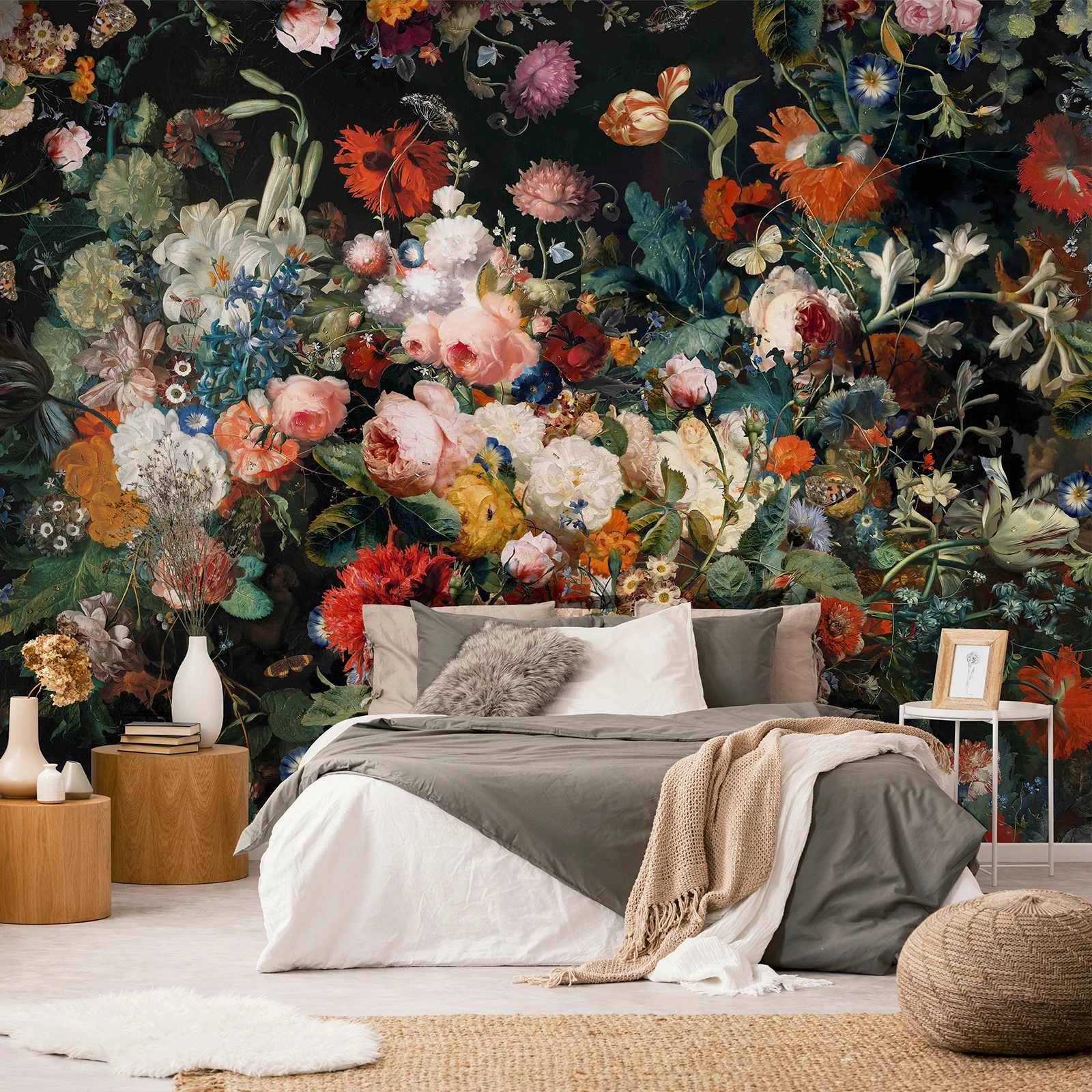 

Custom Dark Floral Wall Mural Peel and Stick Large Flower Wallpaper Self Adhesive for Bedroom Living Room Home Decor