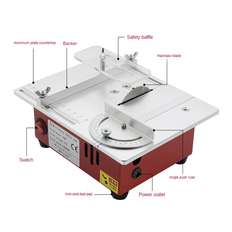 T30 Mini sega da tavolo multifunzionale motore mandrino DC24V sollevabile lama per sega da banco sega circolare fai da te tornio da banco macchina da taglio
