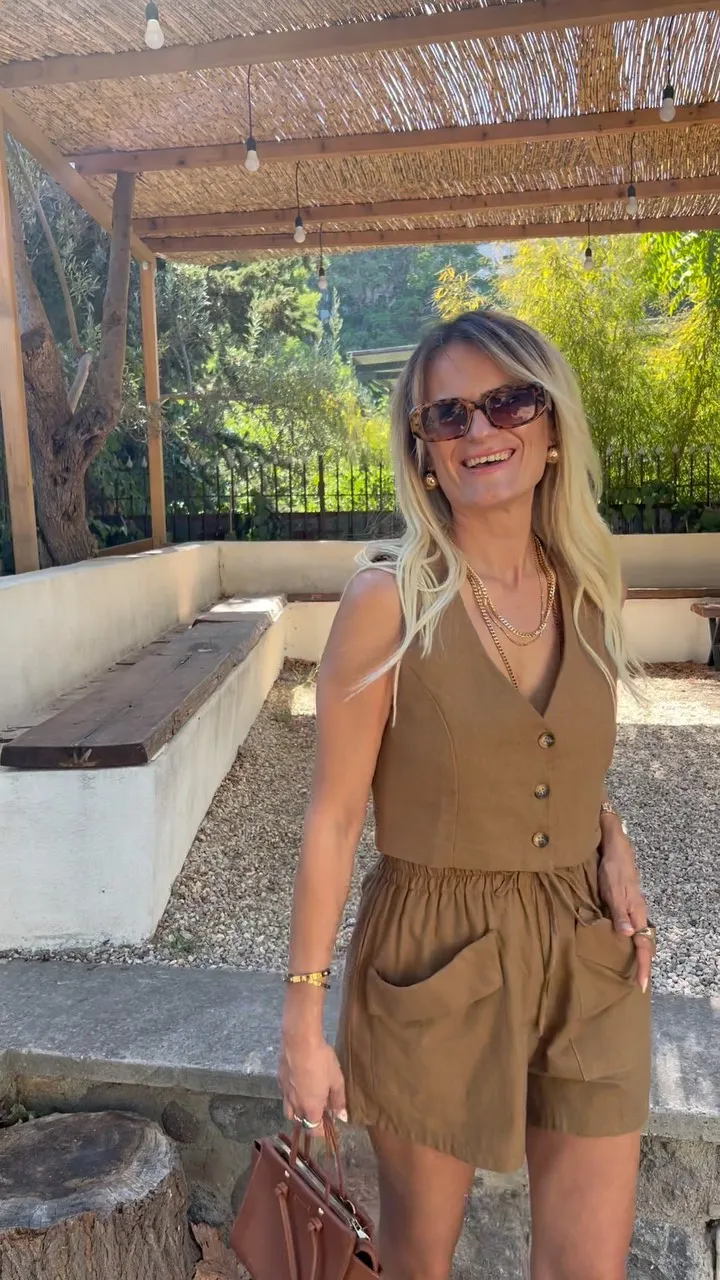 Camicia di lino Pantaloncini Set da due pezzi Moda donna Tinta unita Risvolto Top Pantaloni tascabili larghi Lady Estate Nuovo outfit casual quotidiano accogliente