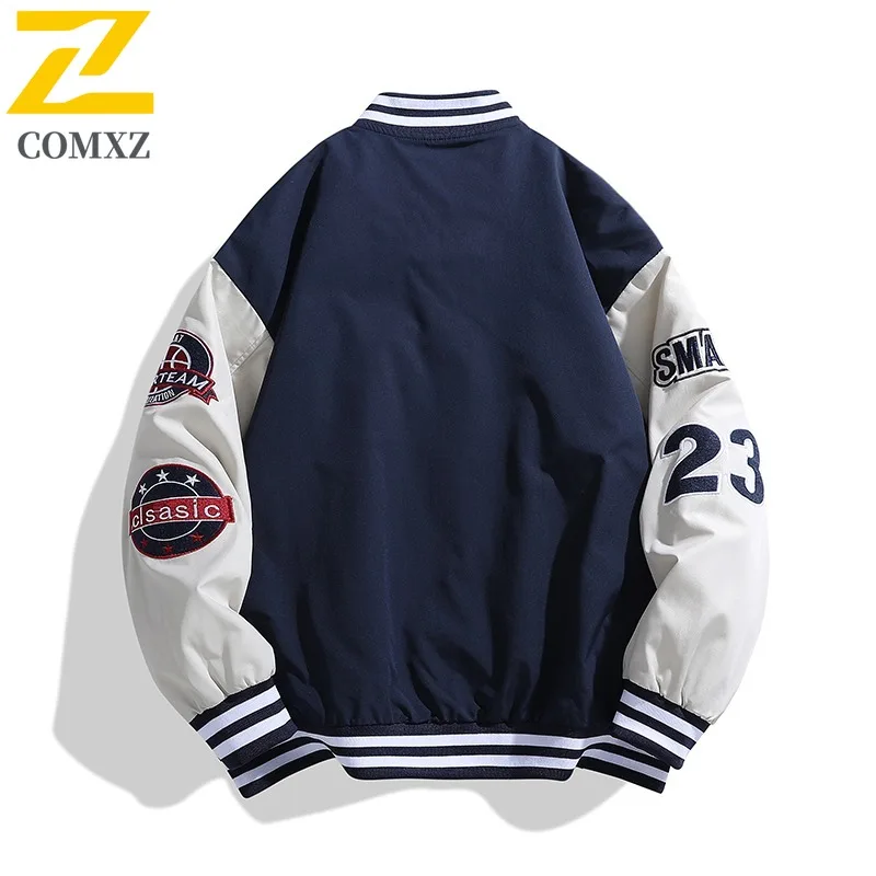 COMXZ 2025 Mens Trendy Baseball Jacket American Style Outdoor Hiking Coat Streetwear Style Breathable Comfortable Windbreaker