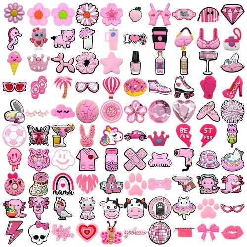 10/20/30/50/100 Uds. Amuletos de zapatos de color rosa al azar, lindos alfileres casuales para decoración de zapatos, accesorios de hebilla de zueco de zapatos con lazo de corazón