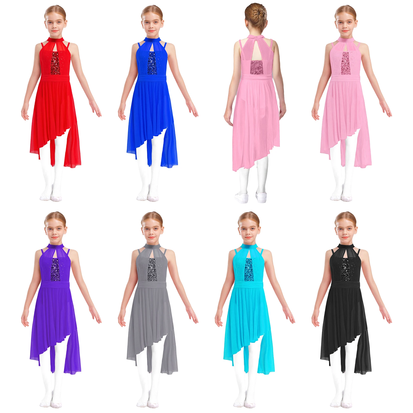 

New Sparkly Sequins Kids Girl Ballet Lyrical Dance Dress Sleeveless Contemporary Dress Ice Skating Leotard Performance Dancewear