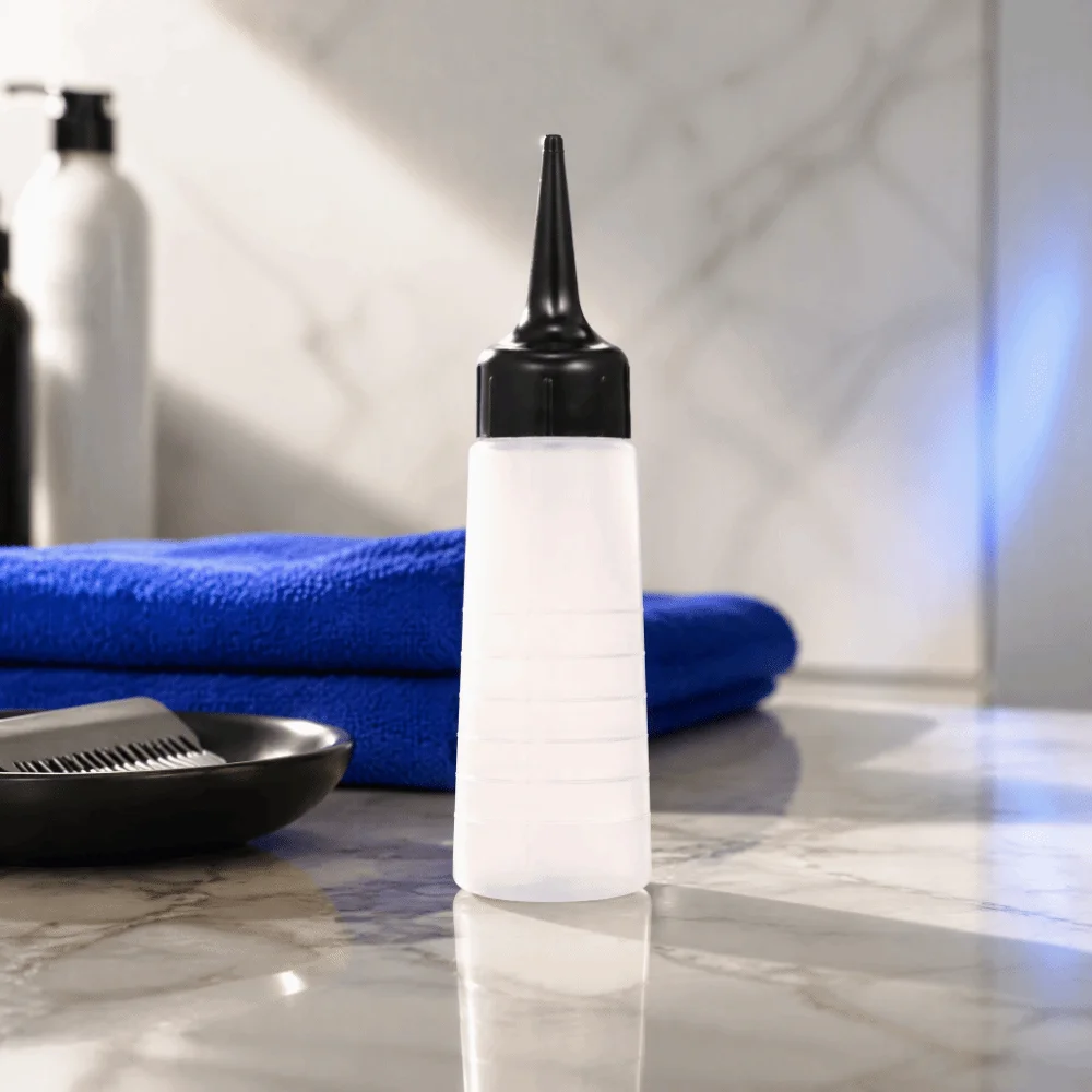 2PCS Black Slant Tip Hair Color Applicator Bottle Pump Action 160ml Capacity Hair Mixer Bottle Graduated Scale