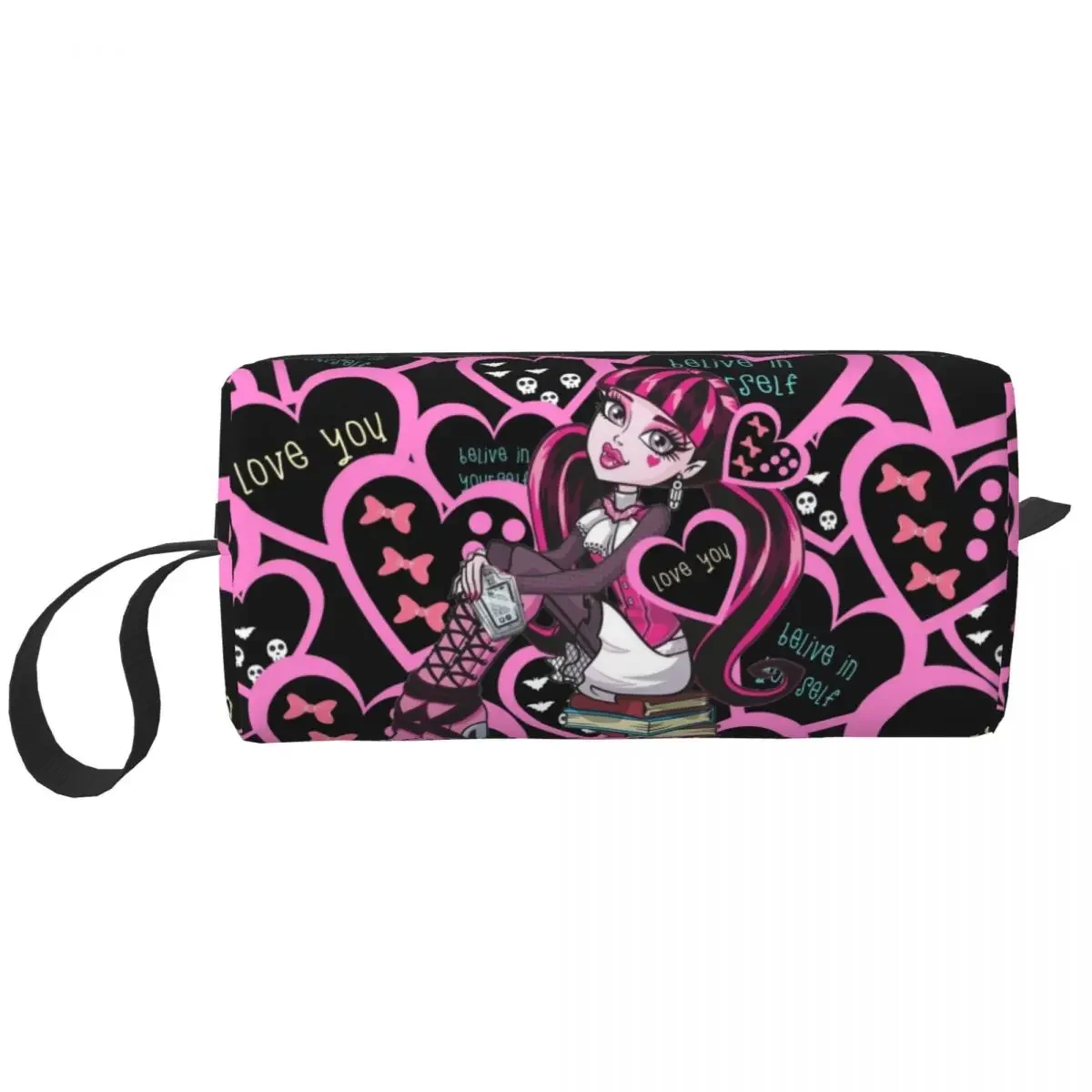 Draculaura Heart Large Makeup Bag Waterproof Pouch Travel Cosmetic Bags Monster High Cartoon Organizer for Women