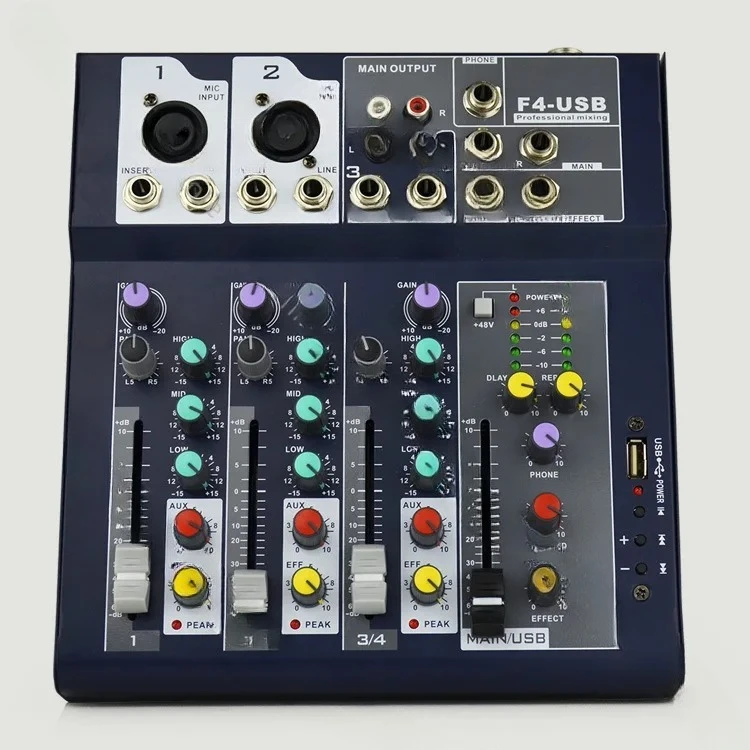 Professional F4 mixtape usb stage performance mixer, karaoke live 4-way